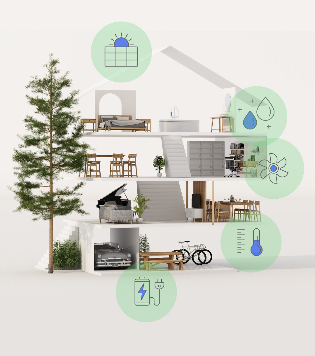 spaccato di un'abitazione efficiente e confortevole